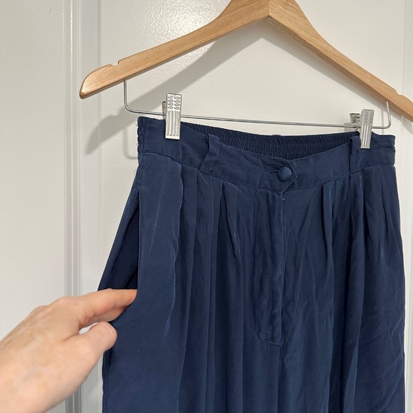 Diane Gilman 100% Silk Pants Vintage Navy Elastic Waist Trouser - Picture 6 of 10